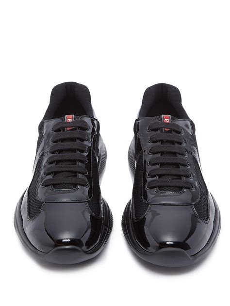 prada americas cup trainers patent black silver mesh|prada america's cup shoes men.